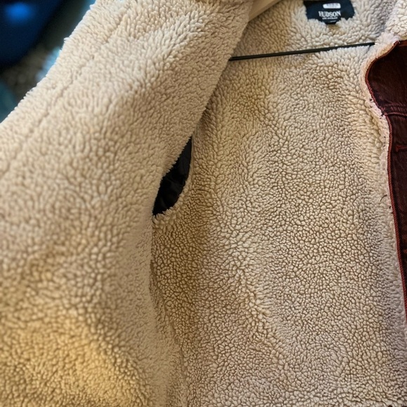 Hudson Jeans Jacket - Women's Medium Red - Denim Trucker Shearling - Picture 8 of 13